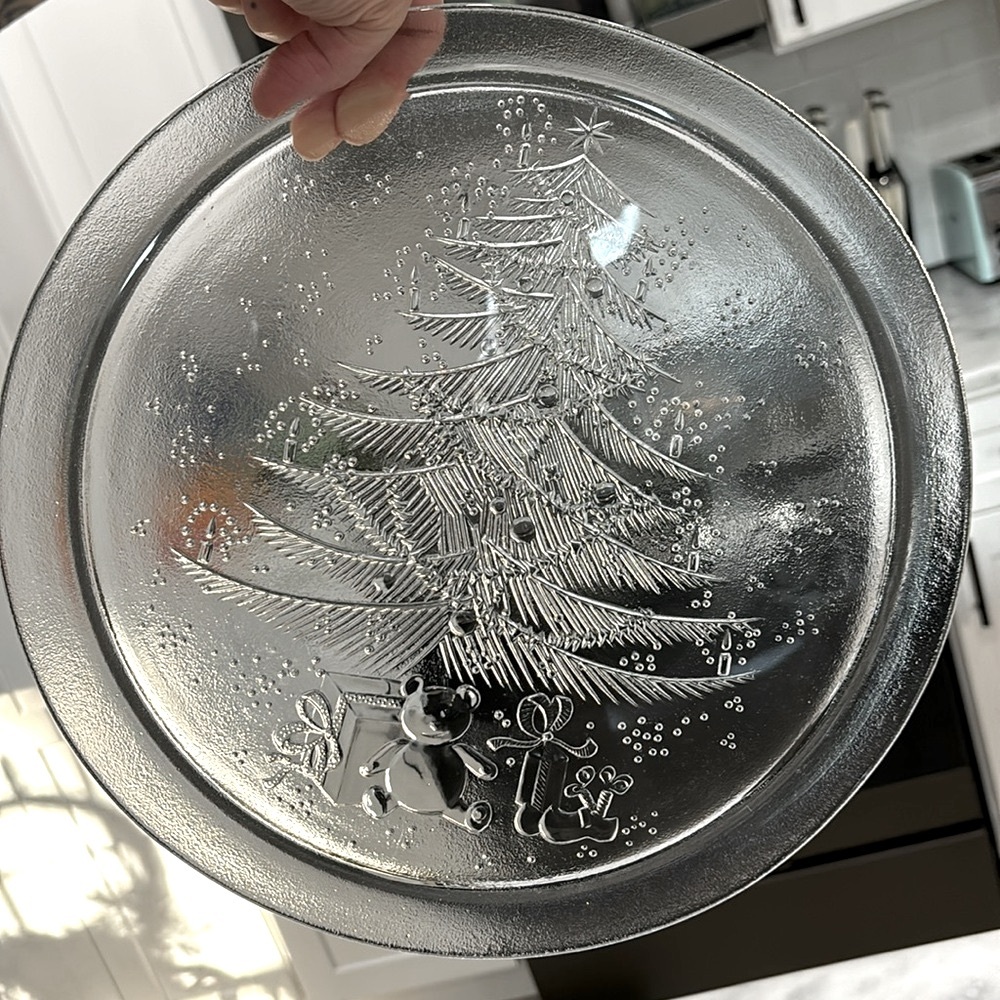 Vintage French Saint-Gobain France Duralex Glass Christmas Tree Bear Platter